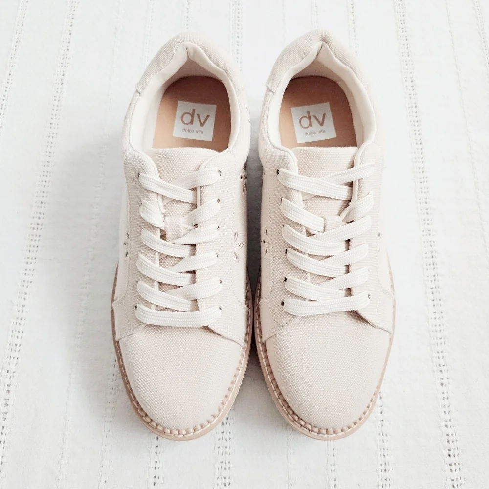 DV By Dolce Vita Canvas Eyelet Chunky Platform Lace Up Sneakers Shoes 8 Brin NEW - Picture 2 of 14